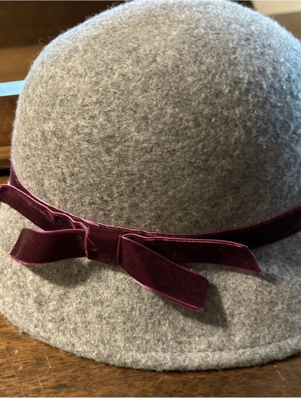 Pins And Needles Wool Felt Hat Gray Burgundy Velvet Bow